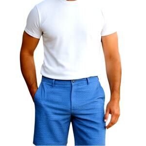 Bolle Golf 36 Waist Blue Checked Flat Front Men's Shorts Button Zipper